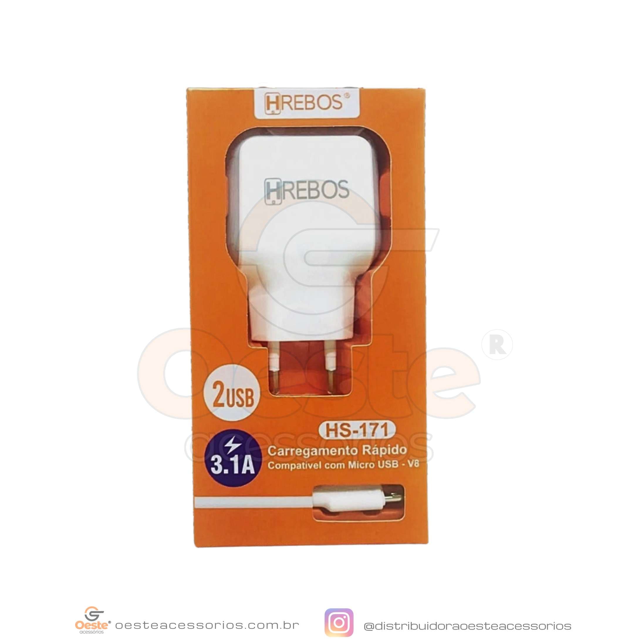 CARREGADOR MICRO USB 3.1A HREBOS - HS-171