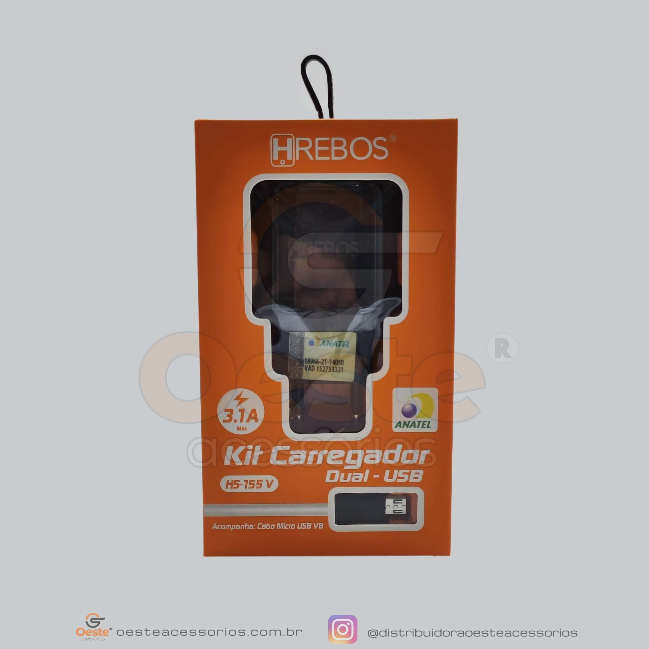 CARREGADOR MICRO USB 2.4A HREBOS - HS-155V
