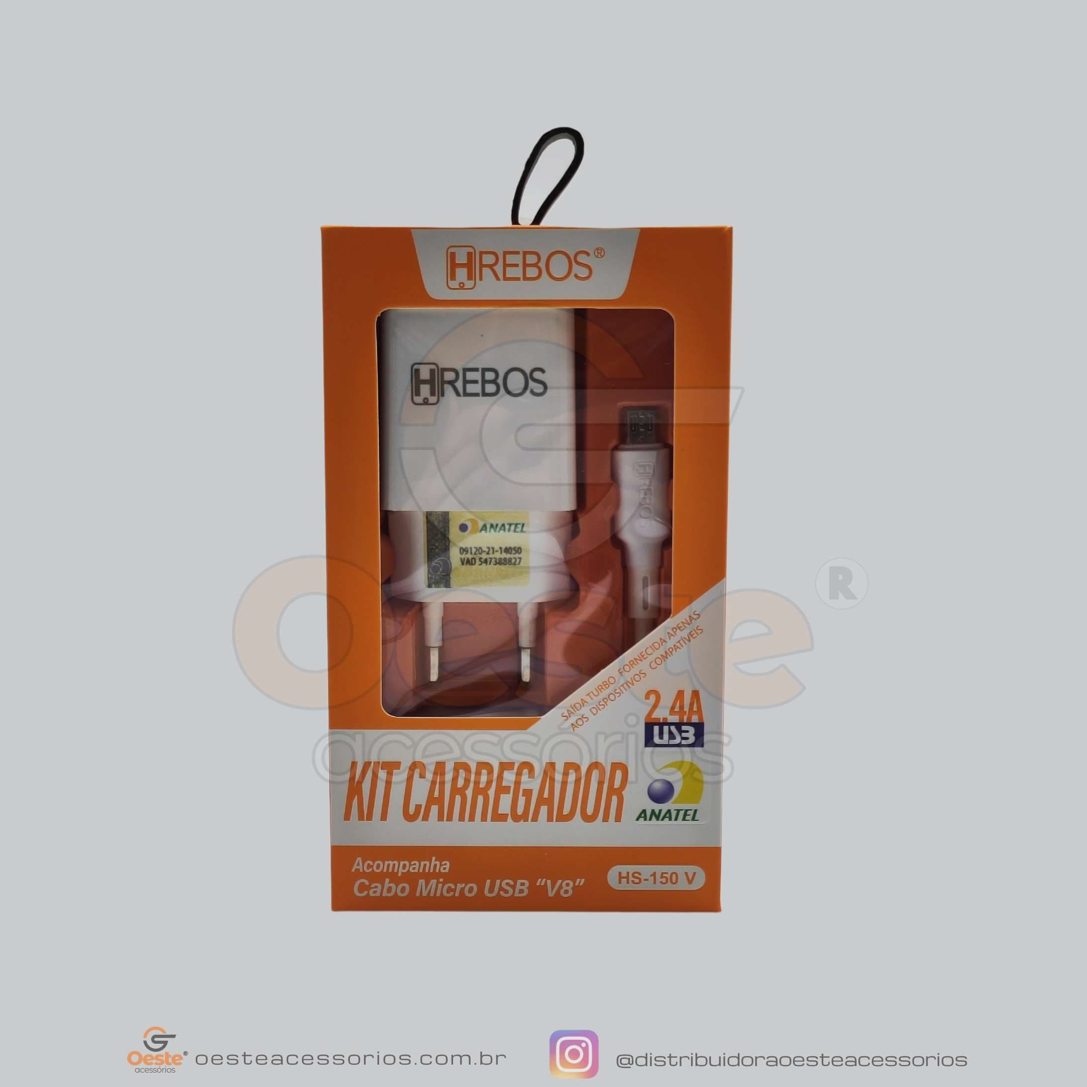 KIT CARREGADOR HREBOS HS-150V PARA MICRO USB V8