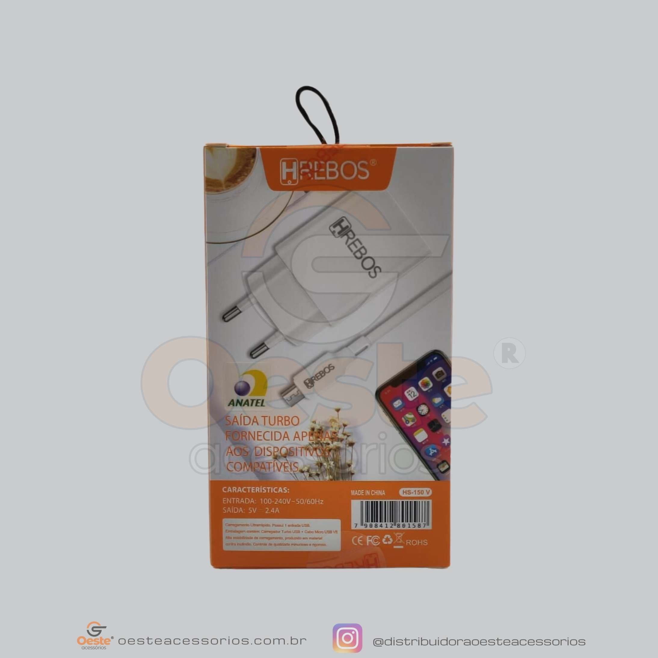 KIT CARREGADOR HREBOS HS-150V PARA MICRO USB V8