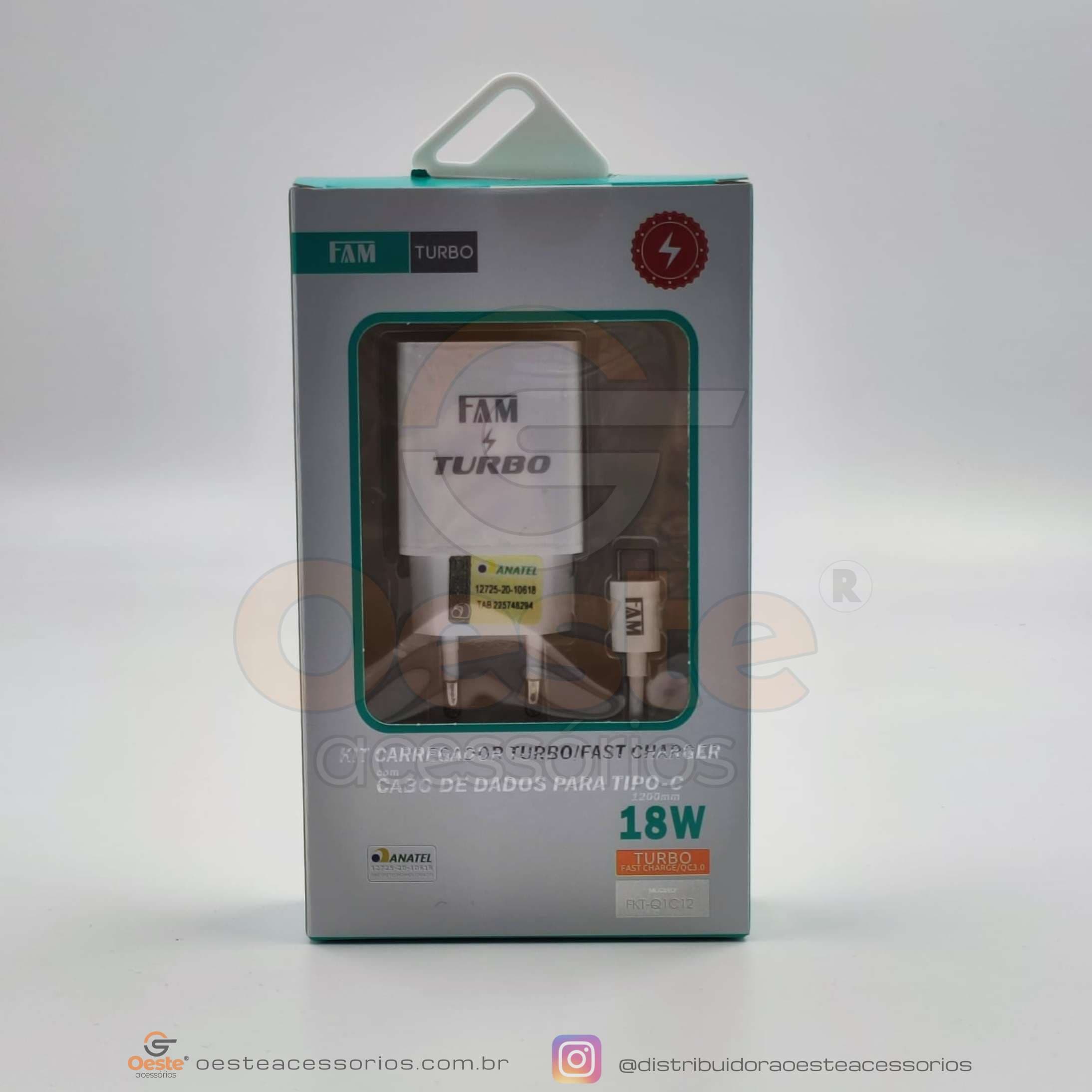 KIT CARREGADOR TURBO USB + CABO TIPO-C/TIPO-C FKT-Q1C12