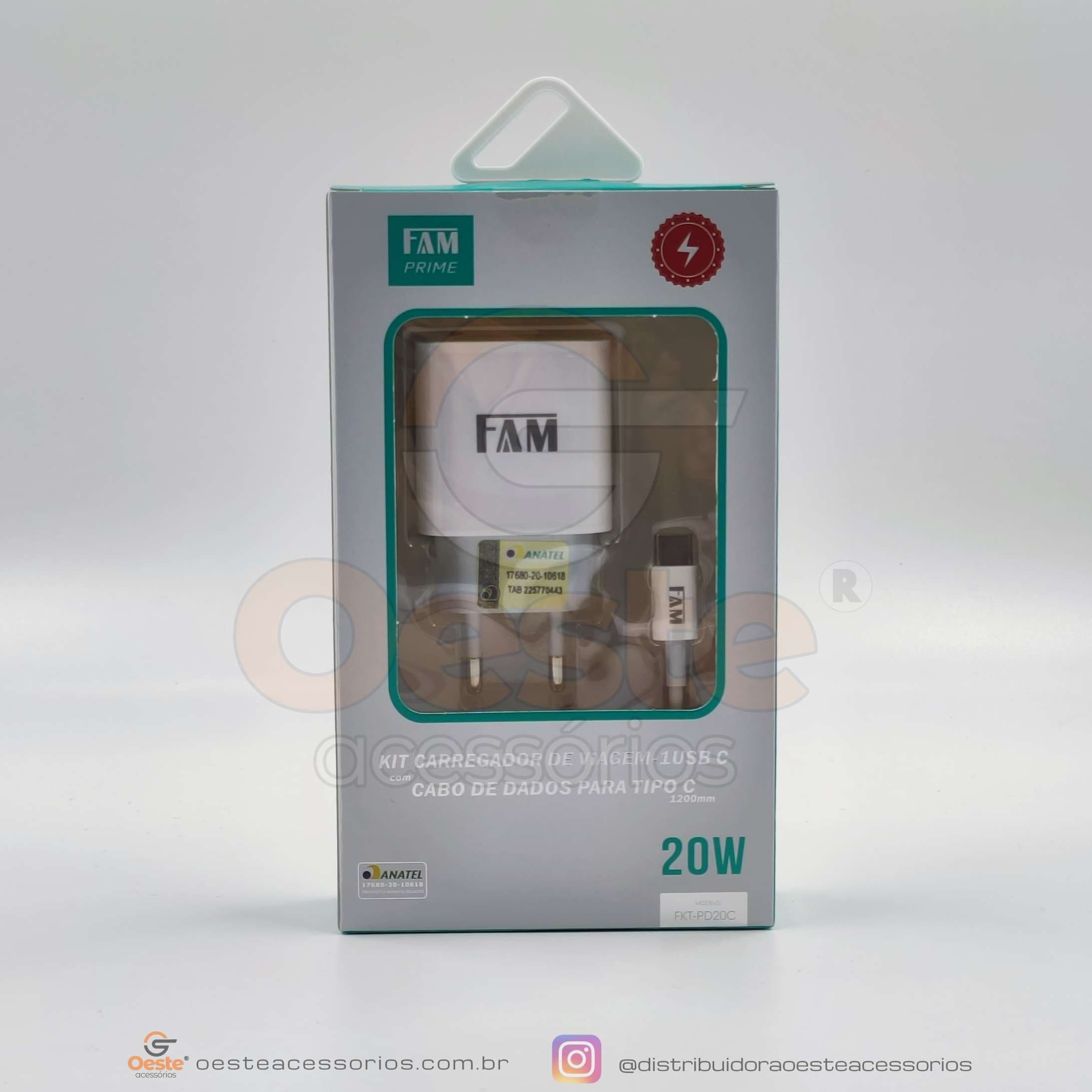 KIT CARREGADOR + CABO TIPO-C/TIPO-C FAM FKT-PD20C