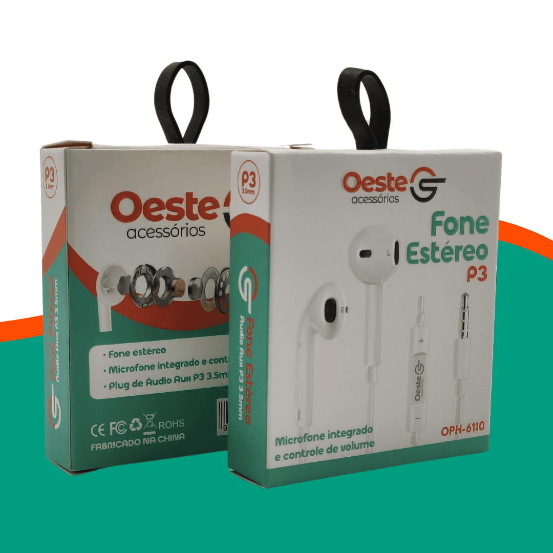 FONE ESTÉREO P3 COM MICROFONE INTEGRADO E CONTROLE DE VOLUME OESTE ACESSÓRIOS MODELO OPH-6110