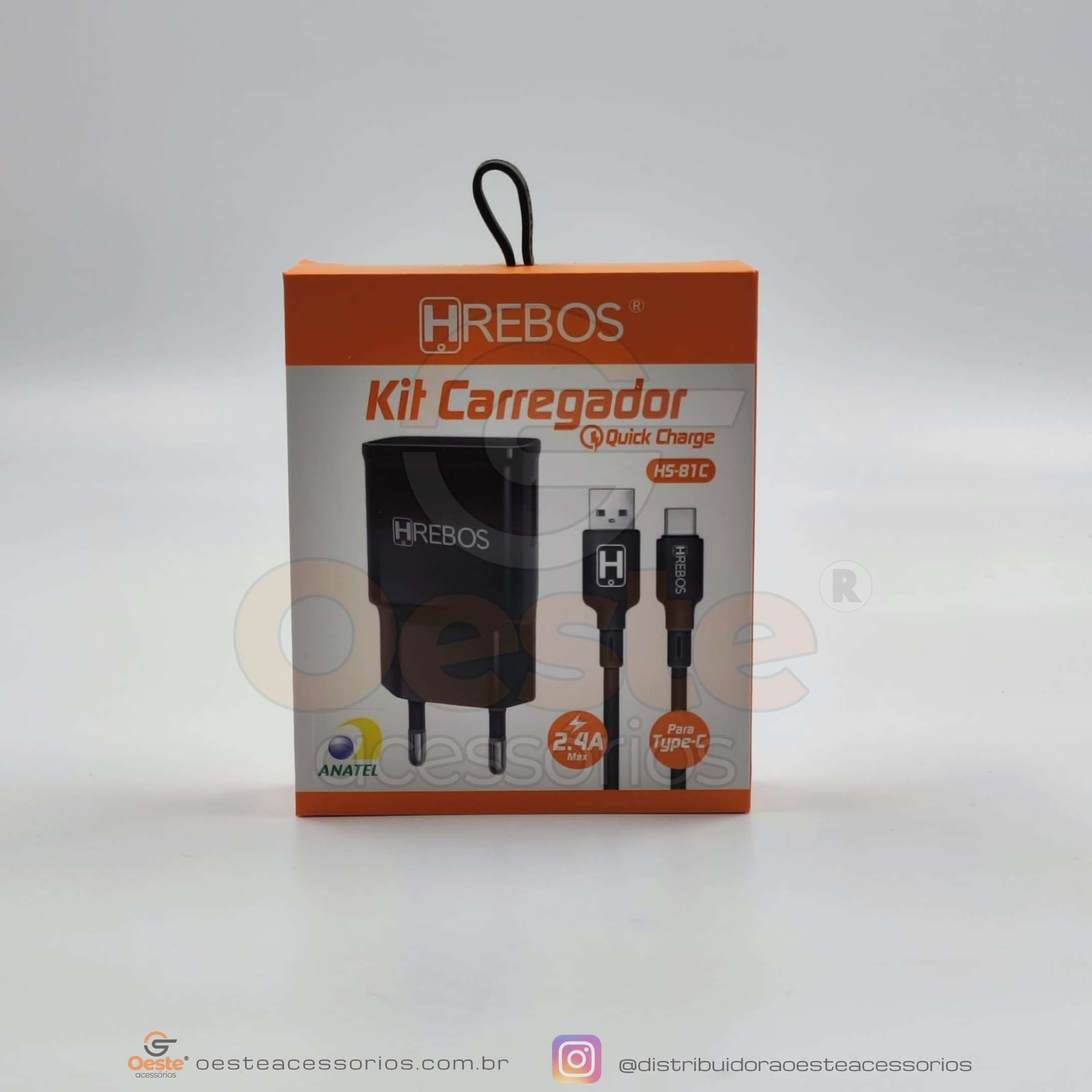 KIT CARREGADOR TYPE-C 2.4A H REBOS HS-81C