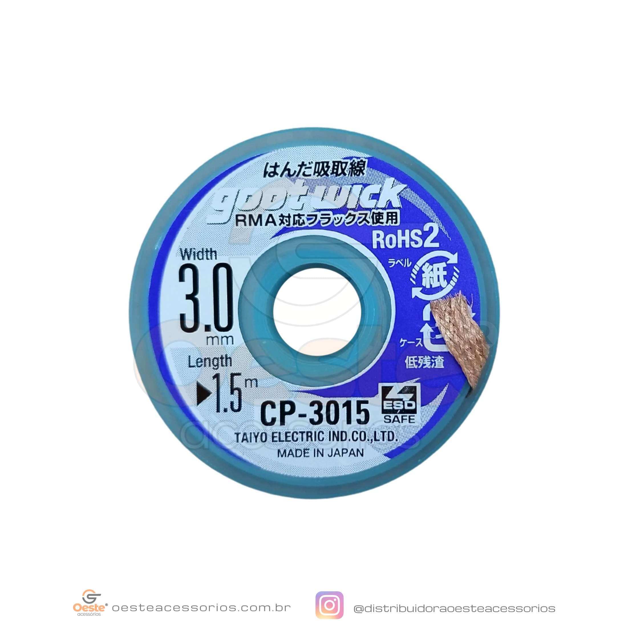 MALHA REMOVEDORA DE SOLDA GOOT WICK 3,0MM CP-3015