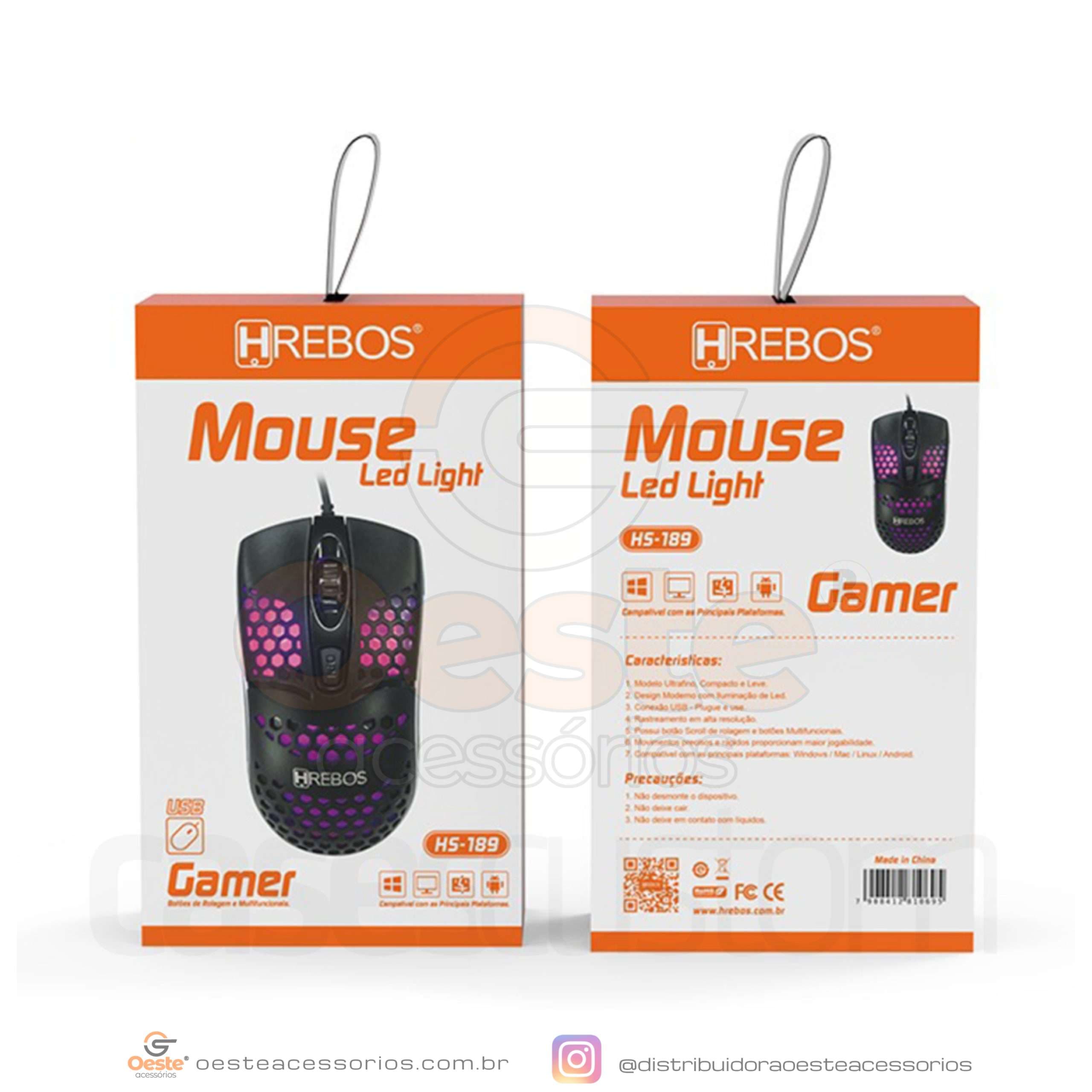 MOUSE COM FIO GAMER LED LIGHT HREBOS HS-189