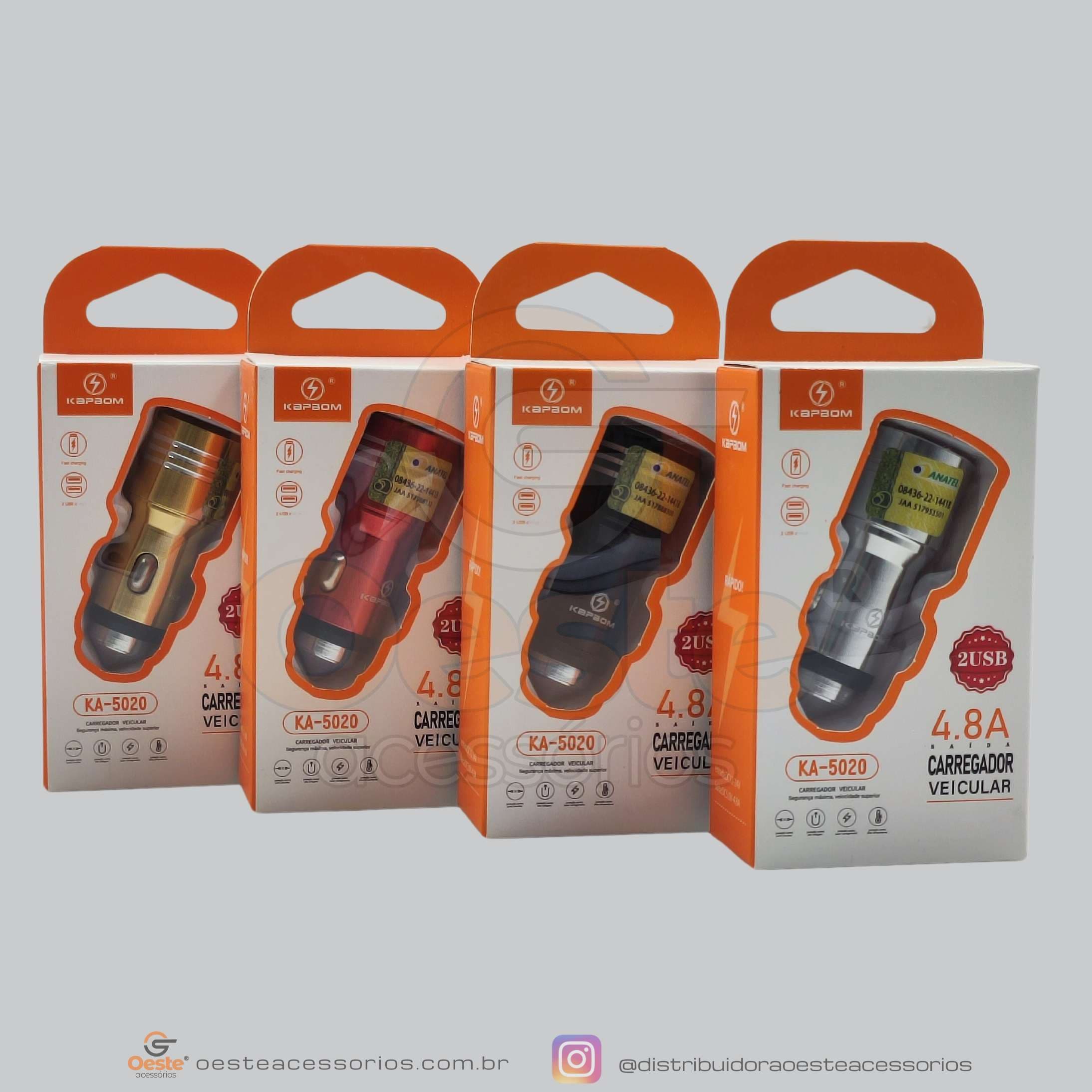 CARREGADOR VEICULAR 4.8A KAPBOM KA-5020
