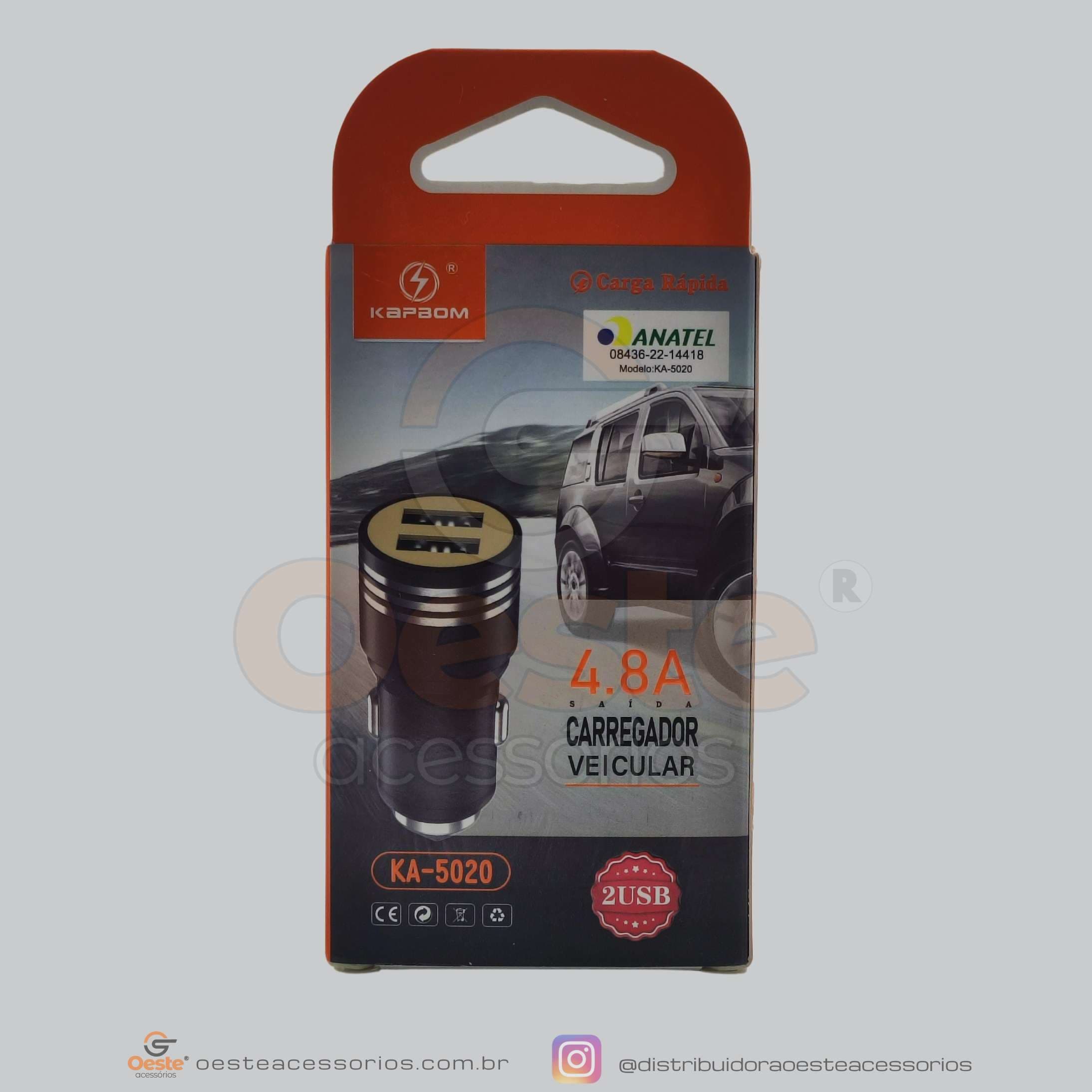 CARREGADOR VEICULAR 4.8A KAPBOM KA-5020