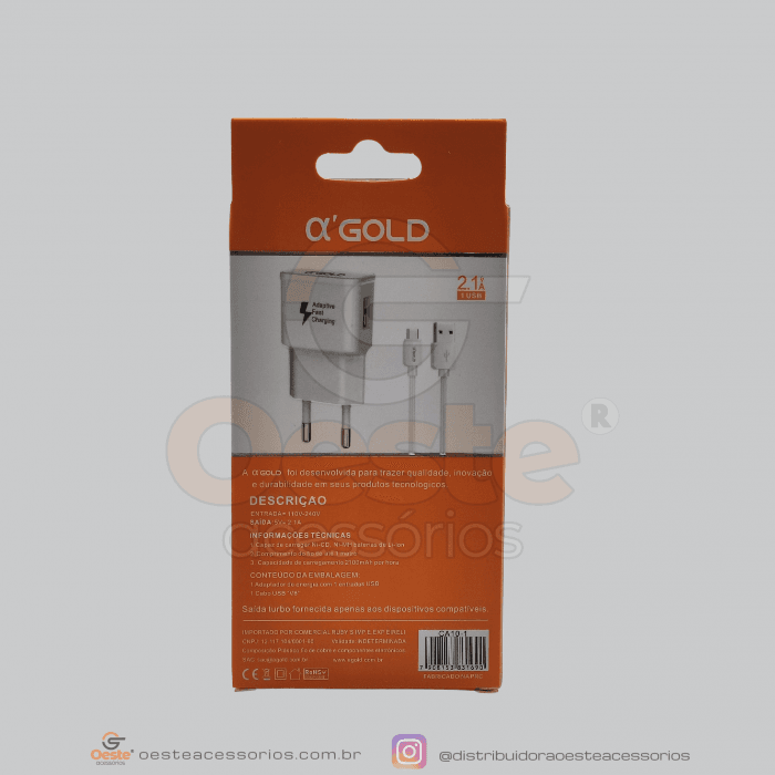 CARREGADOR A´GOLD V8 2.1A CA10-1