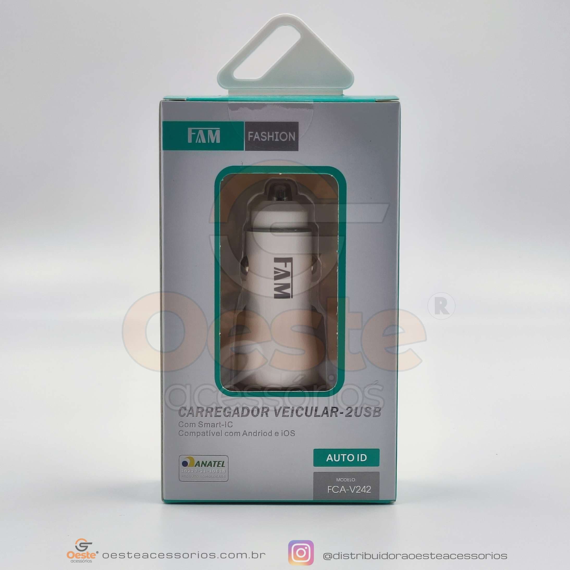CARREGADOR VEICULAR 2-USB FAM FCA-V242