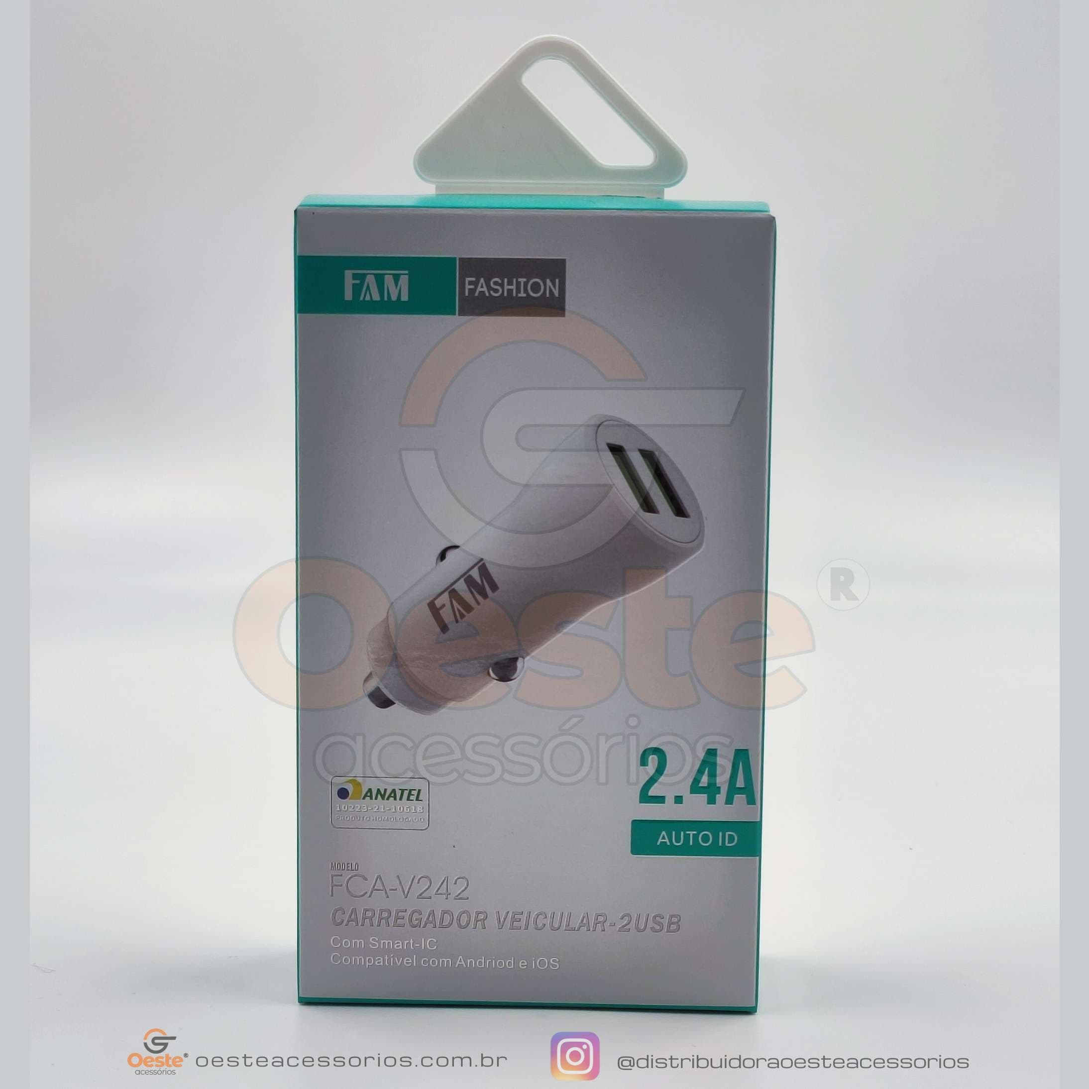 CARREGADOR VEICULAR 2-USB FAM FCA-V242