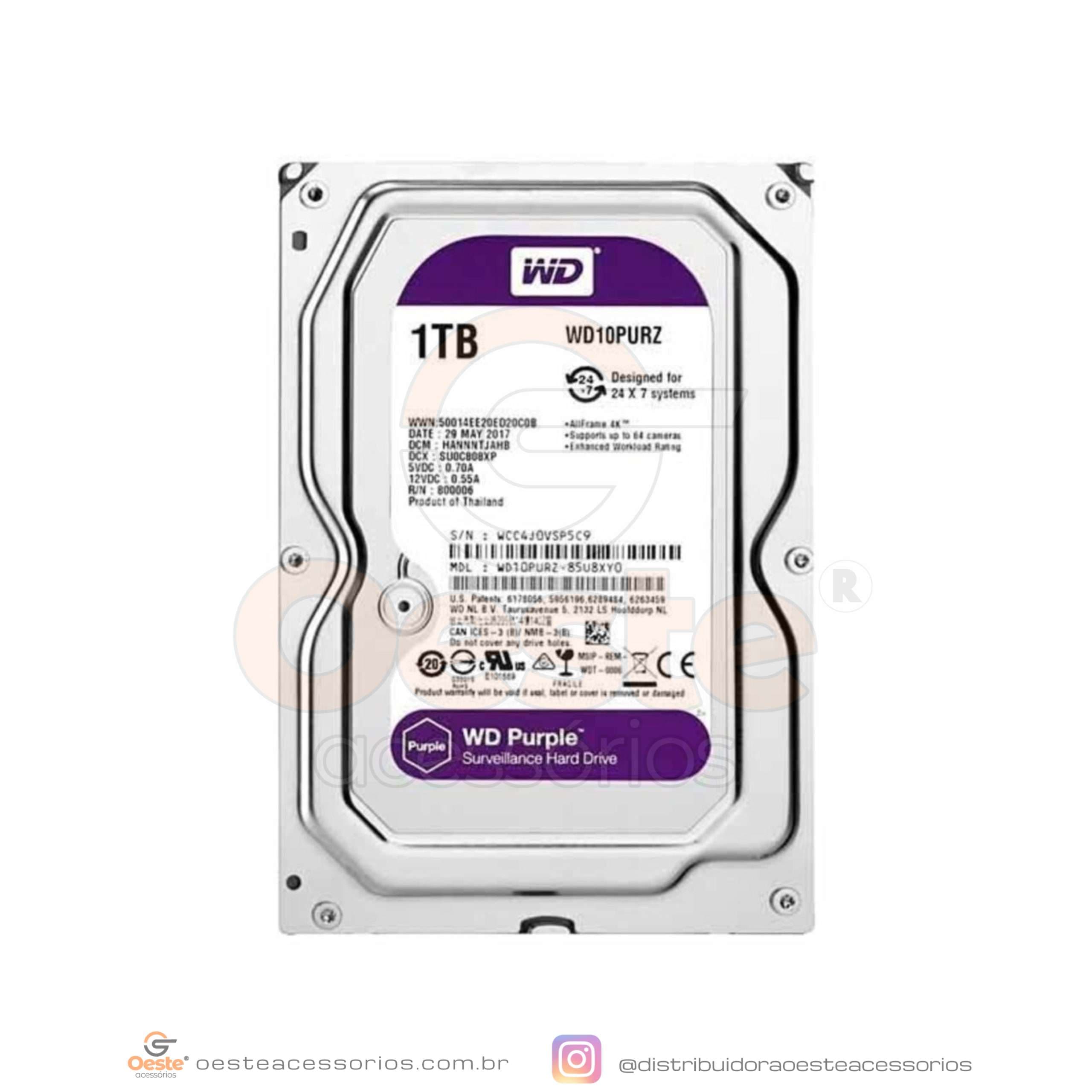 DISCO RIGIDO WD PURPLE HD 1TB 7200RPM WD10PURZ