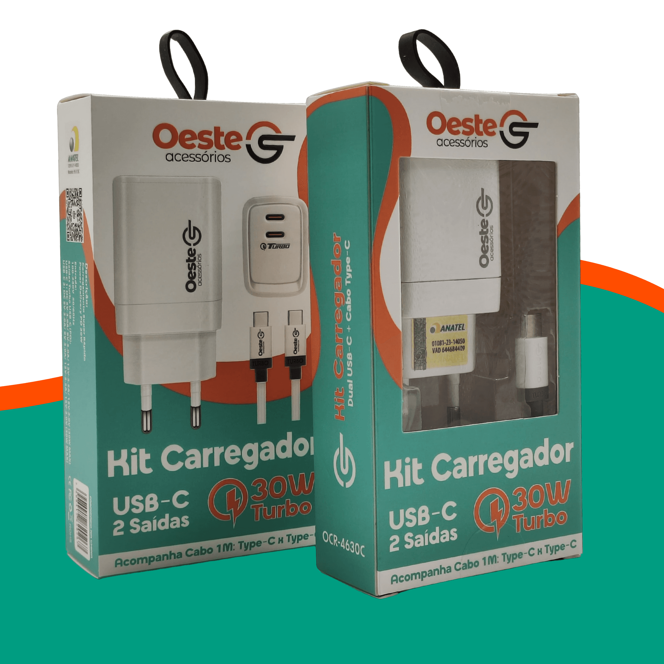 CARREGADOR OESTE 30W TURBO USB-C 2 SAIDAS OCR-4630C