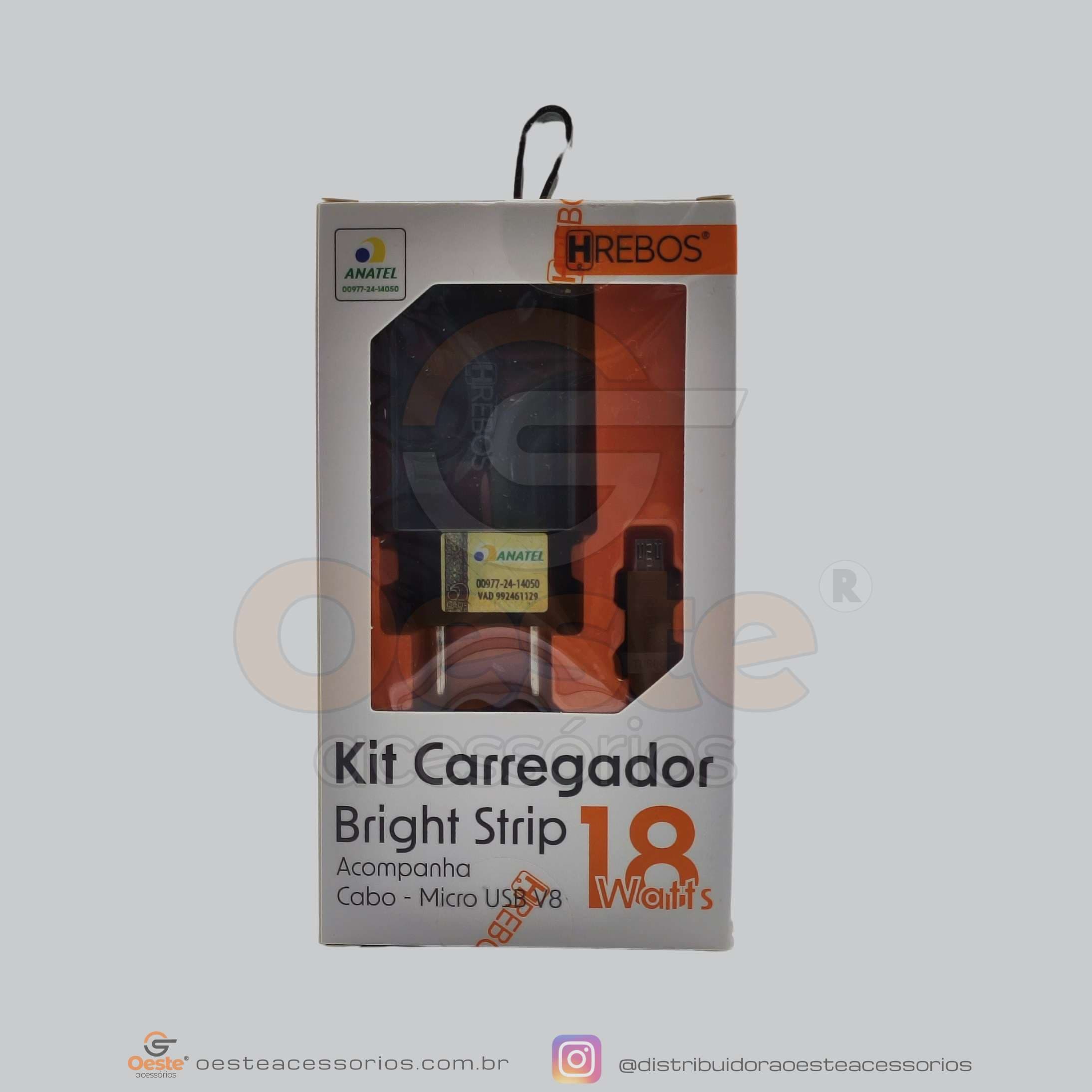 KIT CARREGADOR USB V8 18WATTS HREBOS CRG-212V