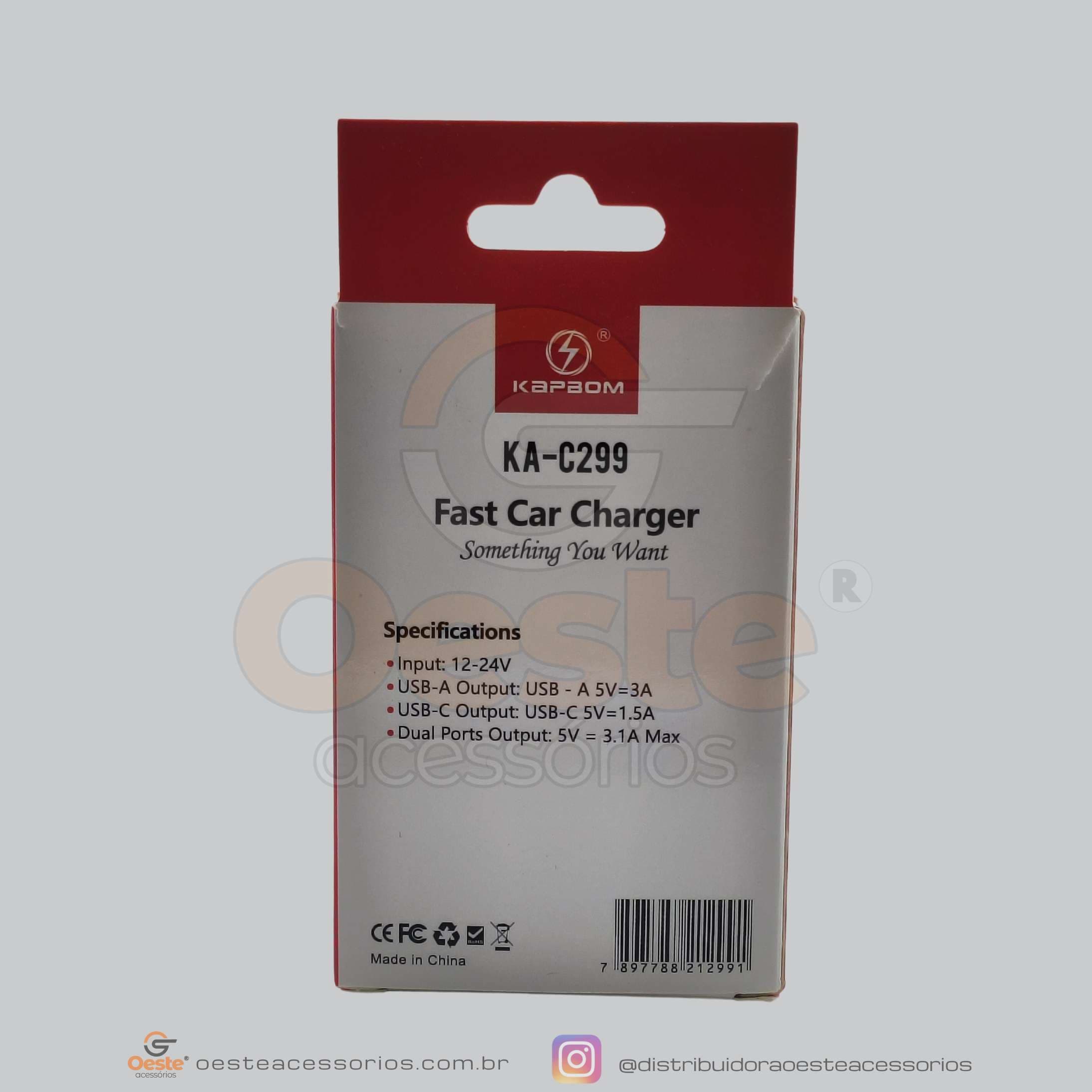 KA-C299 CARREGADOR VEICULAR FAST CAR CHARGER 5.1 KAPBOM
