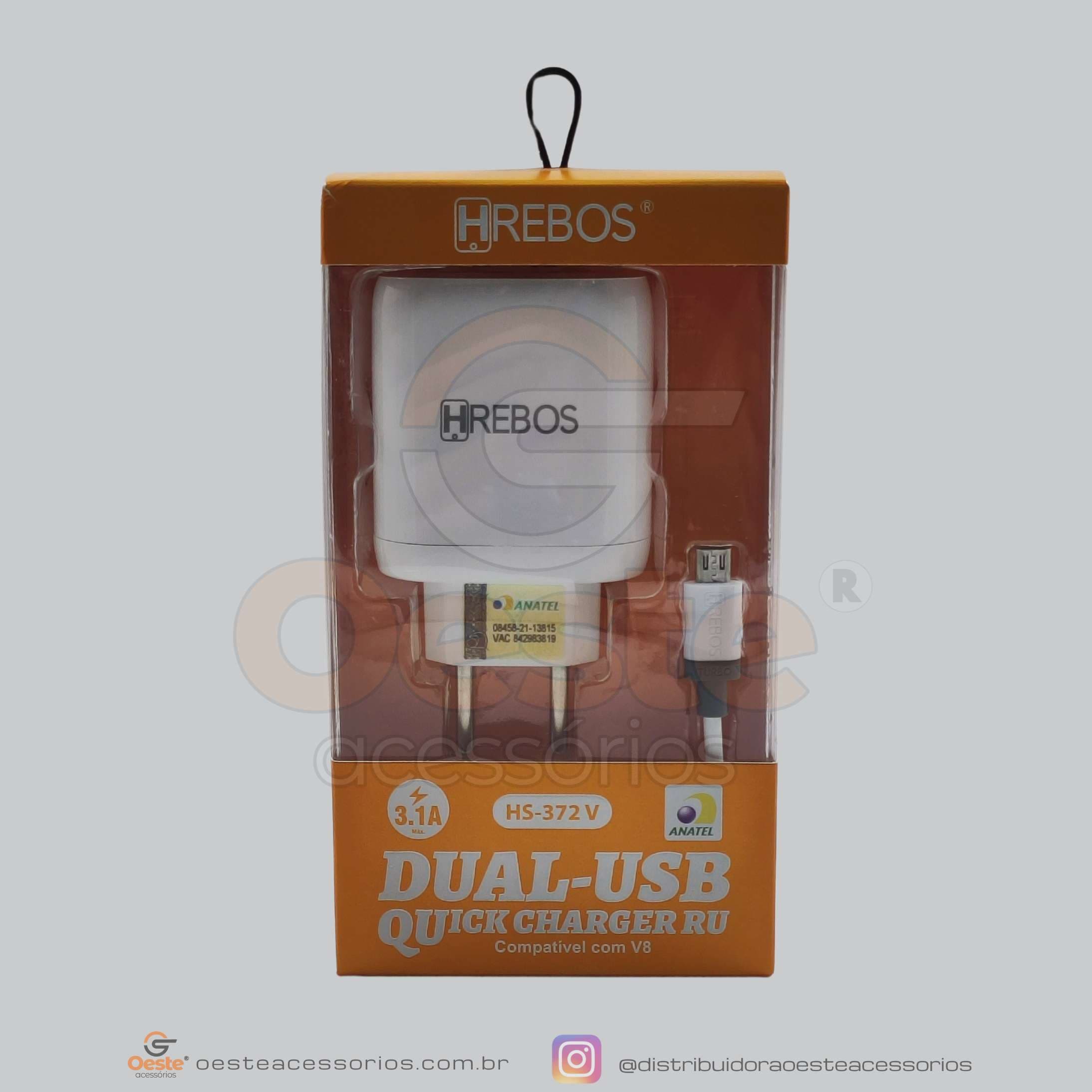 CARREGADOR H REBOS DUAL-USB 3.1A HS-372V V8