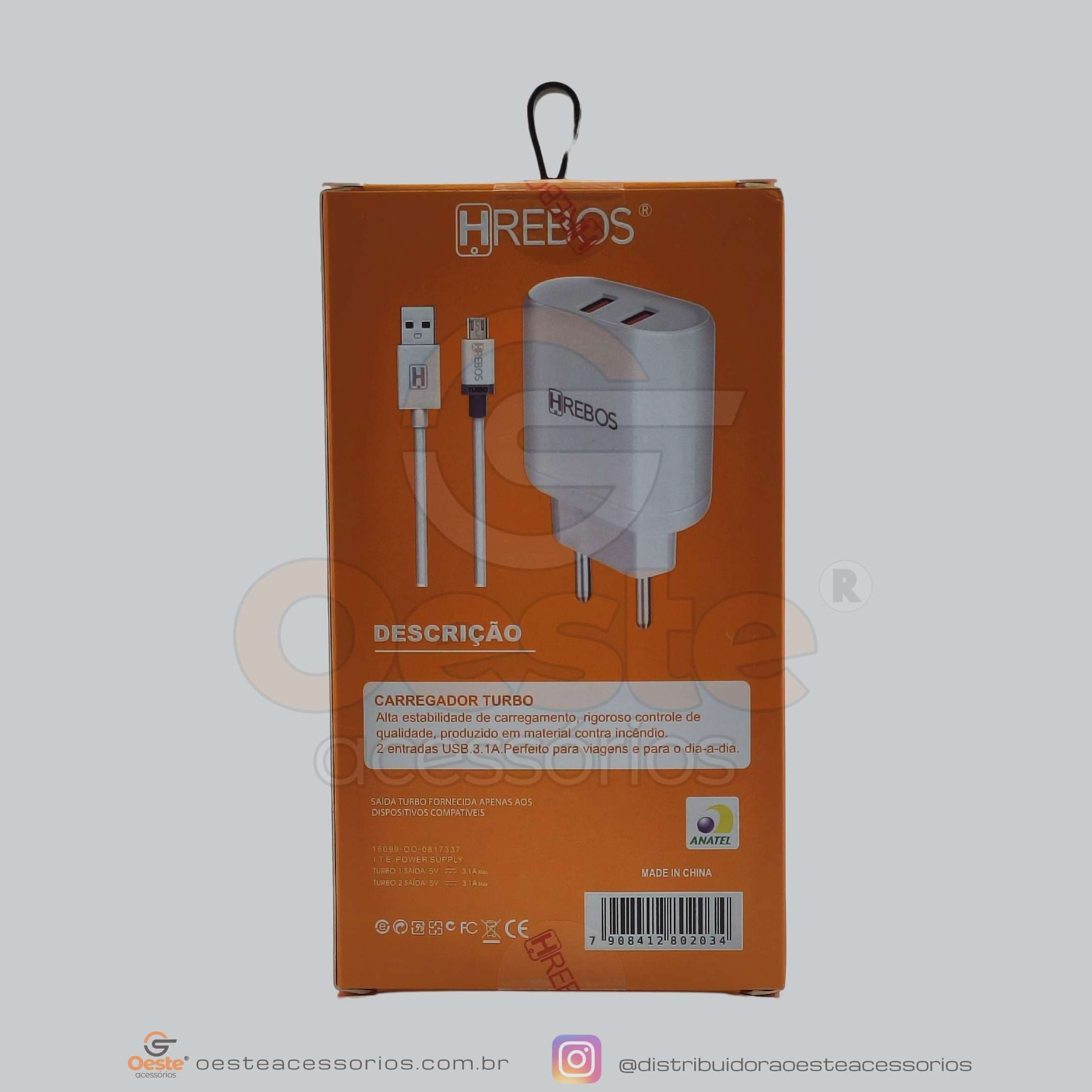CARREGADOR H REBOS DUAL-USB 3.1A HS-372V V8