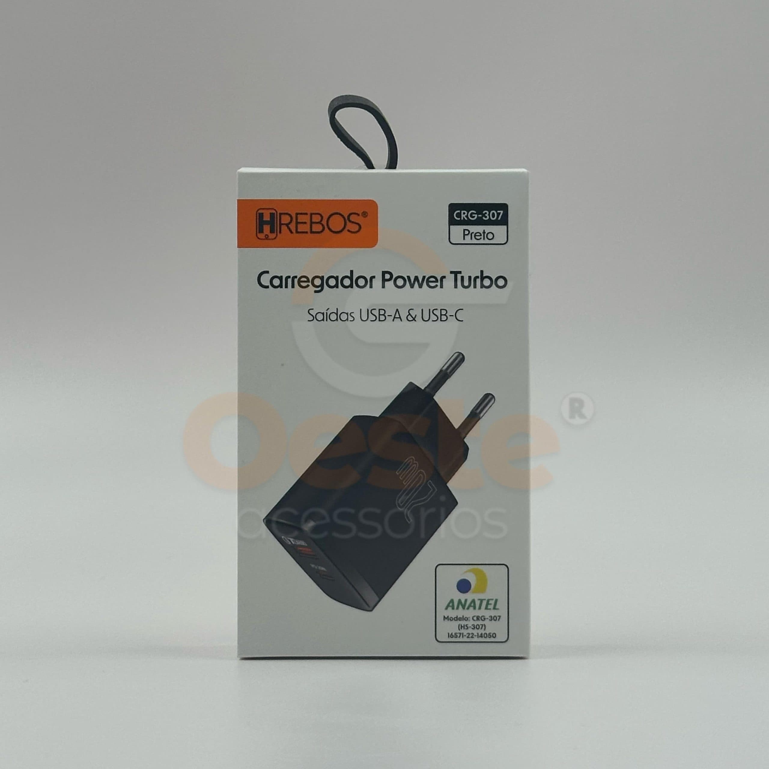 CARREGADOR POWER TURBO USB & USB-C - HREBOS CRG-307