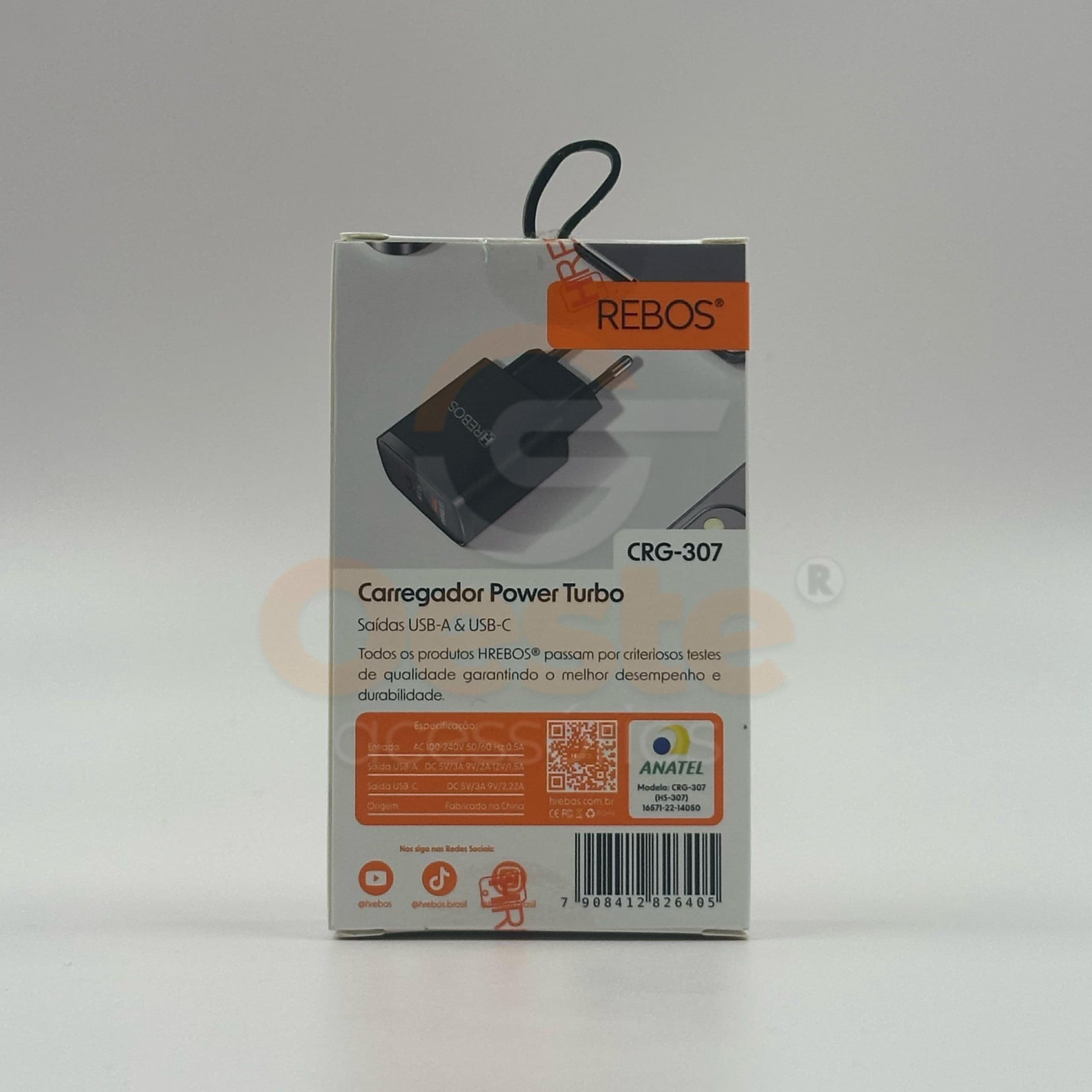 CARREGADOR POWER TURBO USB & USB-C - HREBOS CRG-307