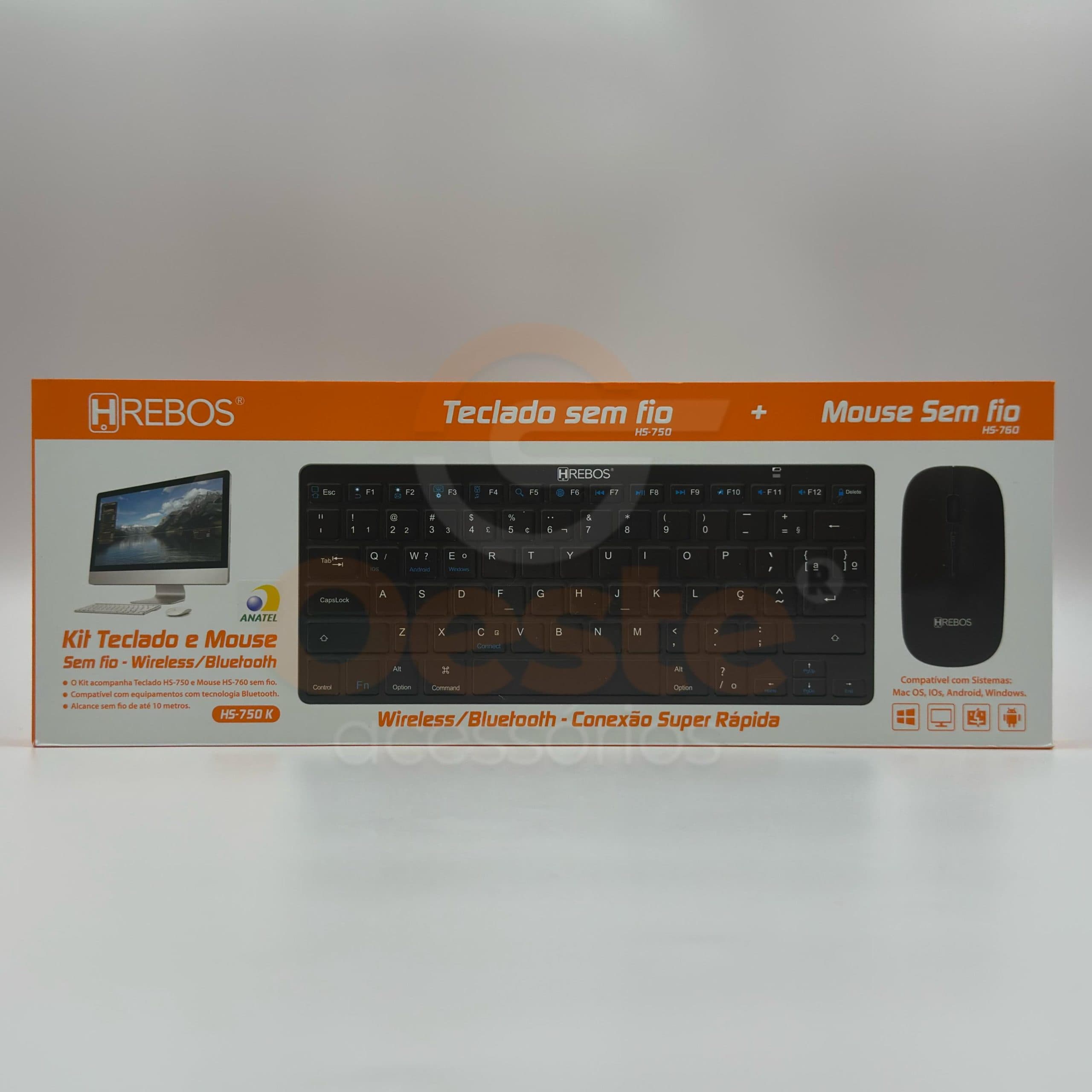 TECLADO COM MOUSE SEM FIO - HREBO HS-750 K