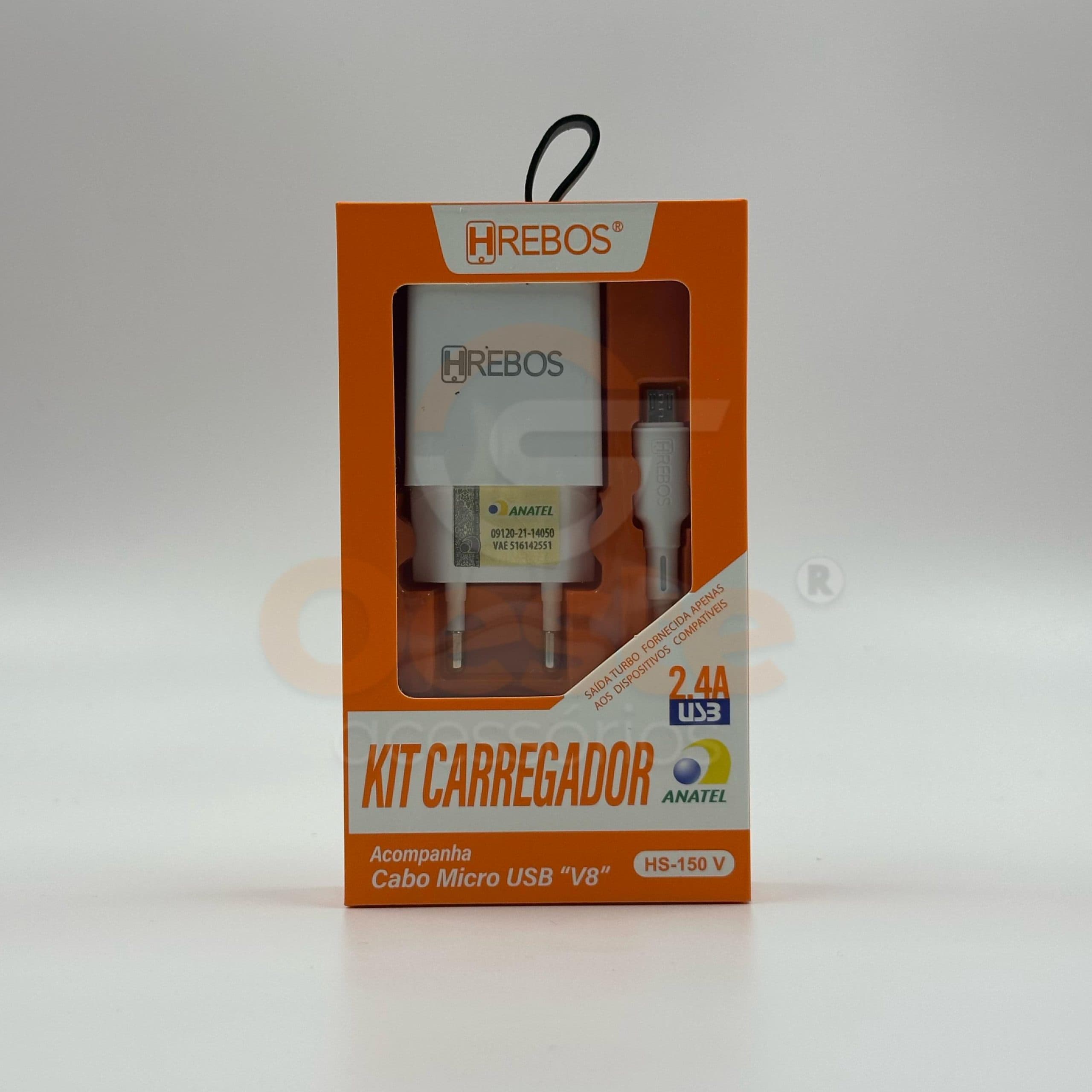KIT CARREGADOR MICRO V8 - HREBOS HS-150V