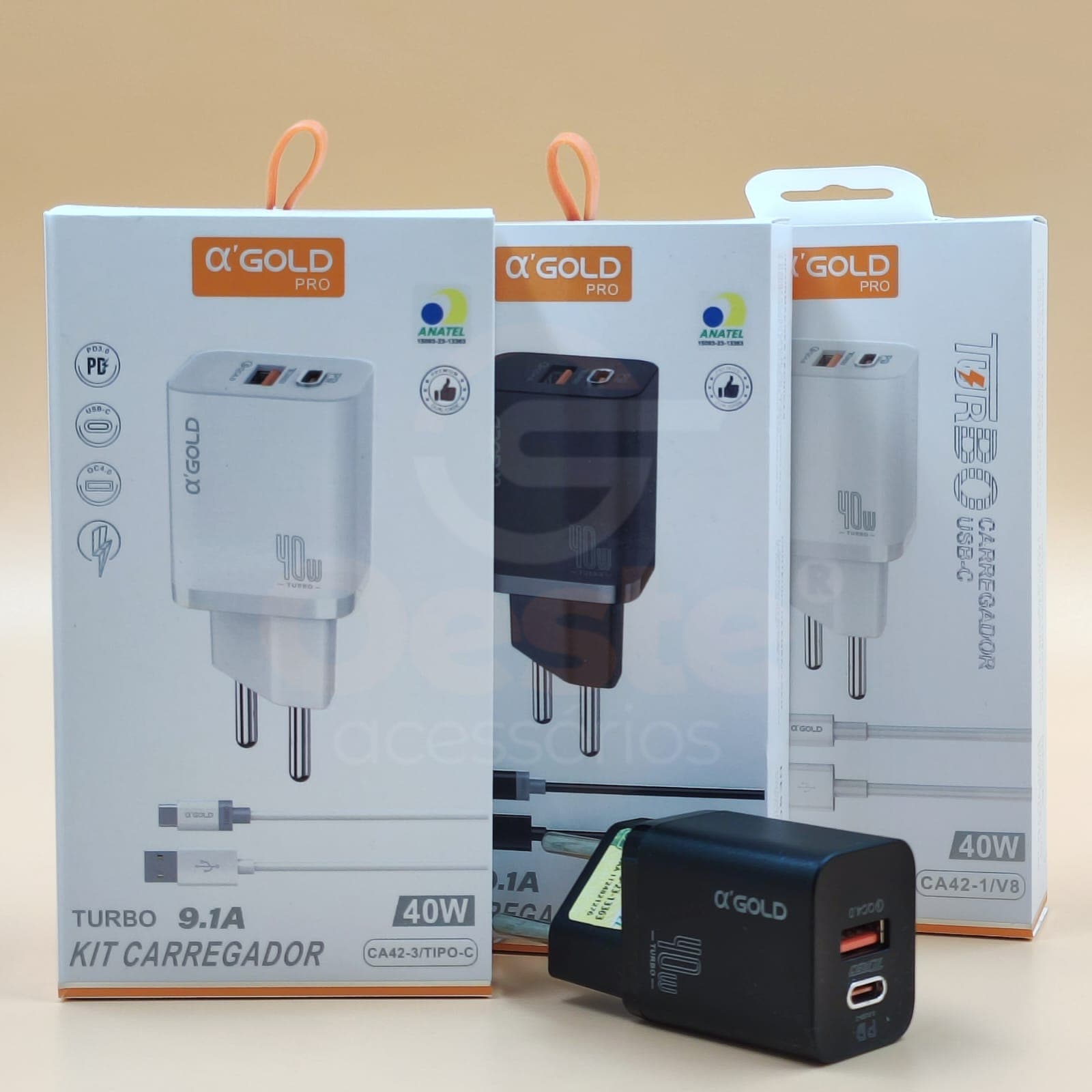 KIT CARREGADOR V8 A'GOLD 40W 9.1A