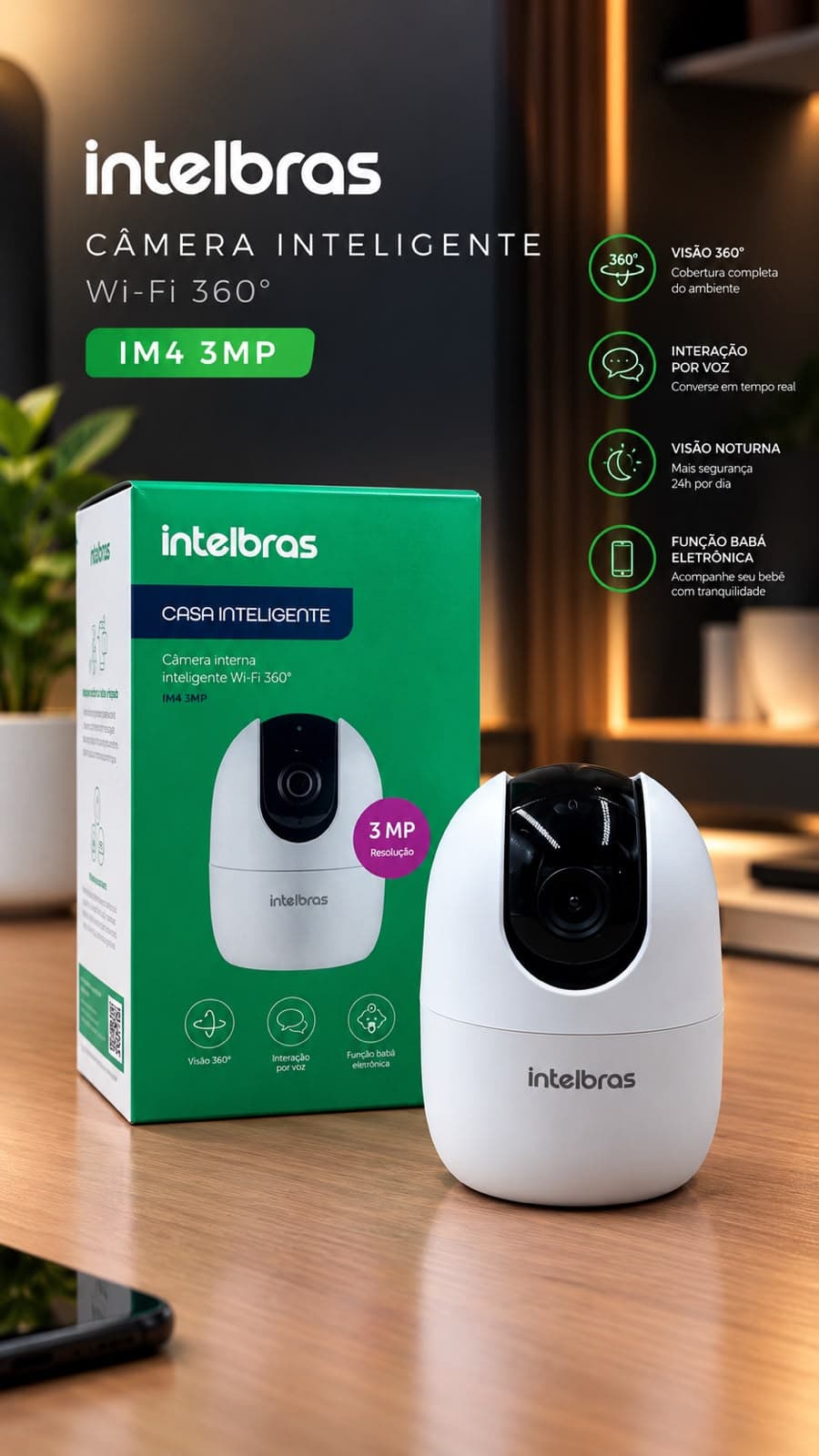CAMERA INTERNA INTELIGENTE WIFI 360 IM4 3MP INTELBRAS