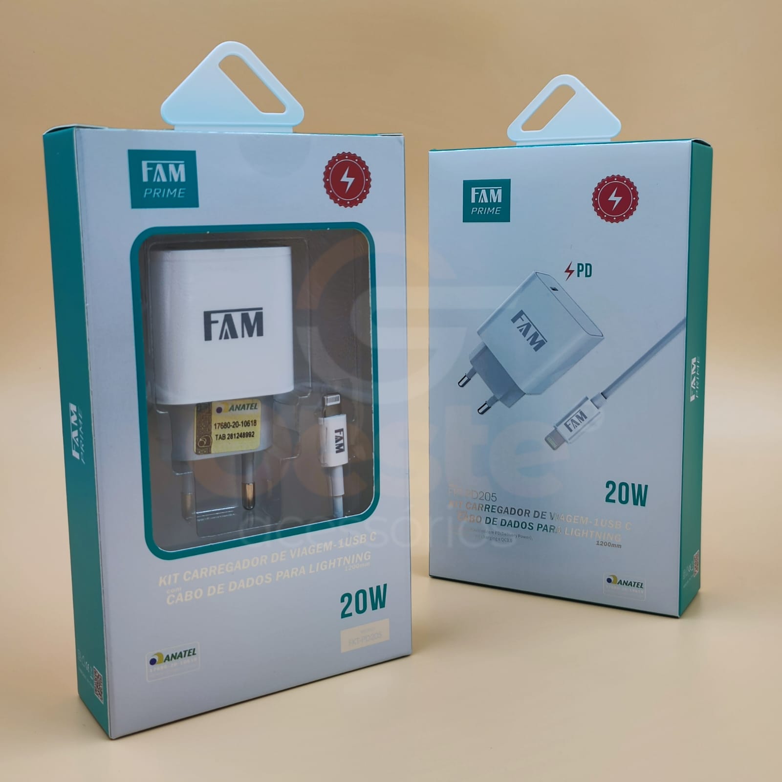 KIT CARREGADOR USB C +CABO IPHONE / TIPOC 1 USB 20W FKT-PD205